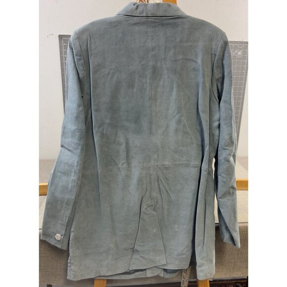 Women’s Denim & Co. Perforated Light Blue Leather Blazer Jacket Size L New W/Tag - Picture 5 of 8